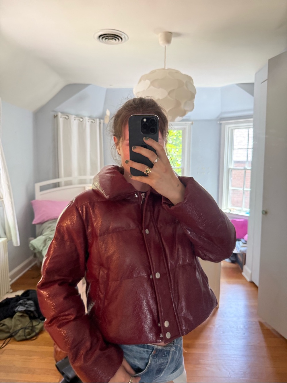 LPA Glossy Burgundy Cropped Puffer Jacket